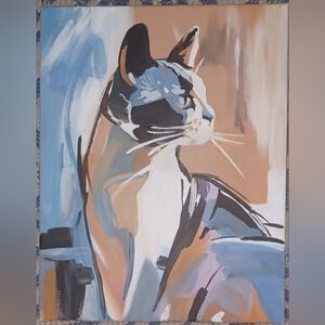 Original Acrylic Abstract Cat Art Canvas - Multicolor